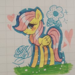 Size: 1536x1536 | Tagged: safe, artist:pandemiamichi, fluttershy, pony, g4, female, filly, filly fluttershy, graph paper, solo, traditional art, younger