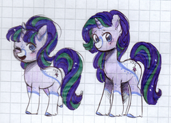 Size: 888x638 | Tagged: safe, artist:pandemiamichi, starlight glimmer, pony, unicorn, g4, alternate design, female, graph paper, mare, one eye closed, solo, traditional art, wink