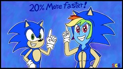 Size: 800x450 | Tagged: safe, artist:superchrisbros, rainbow dash, equestria girls, g4, 20% cooler, clothes, cosplay, costume, crossover, gotta go fast, grammar error, kigurumi, male, sonic the hedgehog, sonic the hedgehog (series)