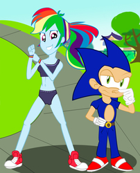 Size: 5131x6364 | Tagged: safe, artist:urhangrzerg, rainbow dash, human, equestria girls, g4, absurd resolution, converse, crossover, humanized, male, shoes, sneakers, sonic the hedgehog, sonic the hedgehog (series)