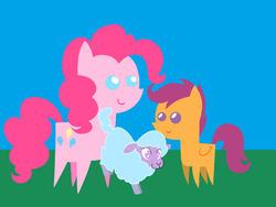 Size: 800x600 | Tagged: safe, pinkie pie, scootaloo, earth pony, pegasus, pony, sheep, g4, song in the comments, veggietales