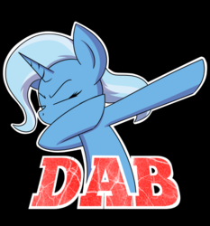 Size: 657x705 | Tagged: safe, artist:pandramodo, trixie, pony, unicorn, g4, black background, dab, eyes closed, female, image macro, mare, meme, simple background, solo