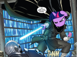 Size: 1312x965 | Tagged: safe, twilight sparkle, human, anthro, g4, book, bookhorse, comic, grand inquisitor, inquisitor, jedi, jocasta nu, library, lightsaber, meme, overprotective, pau'an, sith, star wars, star wars rebels, that pony sure does love books, twilight being twilight, weapon