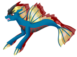 Size: 2391x1756 | Tagged: safe, artist:spokenmind93, oc, oc only, gyarados, pony, seapony (g4), vampire, open mouth, pokémon, ponified, ponikemon, ponymon, seaponified, shadow, signature, simple background, solo, species swap, transparent background