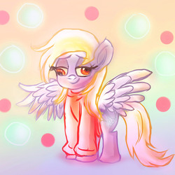 Size: 1417x1417 | Tagged: safe, artist:loveless-nights, derpy hooves, pegasus, pony, g4, clothes, female, lidded eyes, mare, requested art, smiling, solo, sweater