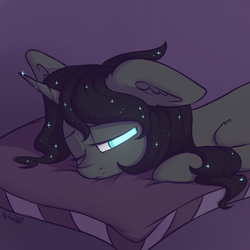 Size: 1024x1024 | Tagged: safe, artist:dsp2003, oc, pony, unicorn, blind, commission, cute, female, floppy ears, gradient background, mare, pillow, sleeping