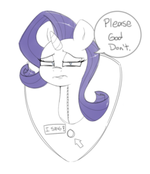 Size: 900x1040 | Tagged: safe, artist:lyrabop, rarity, pony, unicorn, g4, button, dialogue, disembodied head, female, looking at you, mare, mounted head, open mouth, simple background, solo, taxidermy, white background