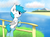 Size: 2348x1736 | Tagged: safe, artist:php142, oc, oc only, oc:snowystratos, pegasus, pony, beach, clothes, cloud, commission, cute, fence, grass, looking at you, looking back, male, mountain, ocean, one eye closed, outdoors, seascape, socks, solo, wink