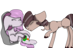 Size: 2186x1440 | Tagged: safe, artist:redvelvet-isanoodle, oc, oc only, oc:beryl (discoshy), oc:iron granite, earth pony, hybrid, pony, affection, eyes closed, female, interspecies offspring, lying, lying down, male, multiple pregnancy, oc x oc, offspring, offspring shipping, parent:big macintosh, parent:discord, parent:fluttershy, parent:marble pie, parents:discoshy, parents:marblemac, pillow, pregnant, shipping, signature, simple background, straight, transparent background