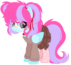 Size: 418x384 | Tagged: safe, artist:bezziie, oc, oc only, oc:strawberry pie, pegasus, pony, base used, clothes, cute, female, mare, plaid, plaid skirt, pleated skirt, simple background, skirt, socks, solo, sweater, transparent background