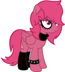 Size: 1280x1422 | Tagged: safe, artist:buckeyescozycafe, oc, oc only, oc:twisted rose, pegasus, pony, boots, female, goth, makeup, mare, shoes, simple background, solo, spiked wristband, transparent background, wristband