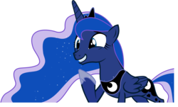 Size: 5000x3020 | Tagged: safe, artist:chalcedonian, princess luna, alicorn, pony, g4, luna eclipsed, season 2, .svg available, female, grin, mare, raised hoof, simple background, smiling, solo, transparent background, vector