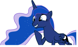 Size: 5000x3020 | Tagged: safe, artist:chalcedonian, edit, editor:slayerbvc, vector edit, princess luna, alicorn, pony, g4, luna eclipsed, .svg available, accessory-less edit, bare hooves, female, grin, mare, missing accessory, raised hoof, simple background, smiling, solo, transparent background, vector