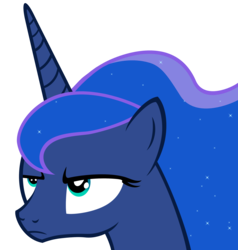 Size: 2540x2670 | Tagged: safe, artist:argeri, edit, editor:slayerbvc, vector edit, princess luna, alicorn, pony, g4, accessory-less edit, annoyed, female, high res, lidded eyes, mare, missing accessory, simple background, solo, transparent background, unamused, vector