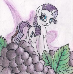 Size: 600x604 | Tagged: safe, artist:pony-paint, part of a set, rarity, pony, unicorn, g4, female, food, grapes, looking at you, looking sideways, mare, smiling, solo, standing, traditional art