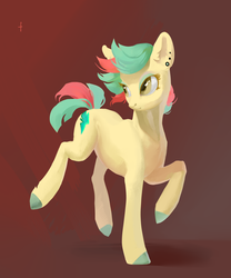 Size: 2000x2400 | Tagged: dead source, safe, artist:yanisfucker, oc, oc only, earth pony, pony, abstract background, ambiguous gender, colored hooves, cutie mark, ear piercing, earring, eyeshadow, female, gradient background, high res, jewelry, makeup, mare, piercing, short mane, short tail, solo, tail, two toned mane