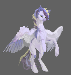 Size: 1900x2000 | Tagged: dead source, safe, artist:yanisfucker, oc, oc only, pegasus, pony, coat markings, gray background, looking at you, multicolored hair, rearing, simple background, solo, spread wings, wings