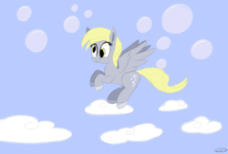 Size: 3496x2362 | Tagged: safe, artist:taurson, derpy hooves, pegasus, pony, g4, bubble, cheek puffing, cloud, colored hooves, female, flying, high res, mare, sky, solo, spread wings, unshorn fetlocks, wings