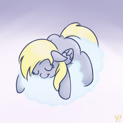 Size: 1000x1000 | Tagged: safe, artist:yakoshi, derpy hooves, pony, g4, cloud, cute, derpabetes, female, sleeping, solo