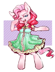 Size: 1000x1300 | Tagged: safe, artist:hobilo, pinkie pie, earth pony, pony, g4, clothes, dress, female, looking at you, mare, solo