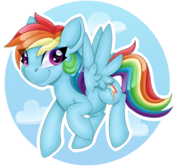 Size: 4000x3763 | Tagged: safe, artist:partypievt, rainbow dash, pony, g4, cloud, cute, dashabetes, female, flying, high res, looking away, redraw, solo, sticker, wingding eyes