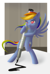 Size: 4000x6000 | Tagged: safe, artist:madgehog, rainbow dash, pegasus, pony, g4, bipedal, colored, copic, cute, dashabetes, drawing, female, looking at you, mare, micro, smiling, smirk, spread wings, teeth, wingboner, wings