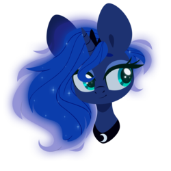 Size: 4000x4006 | Tagged: safe, artist:belka-sempai, princess luna, alicorn, pony, g4, absurd resolution, bust, chibi, female, horn, jewelry, lineless, looking away, looking sideways, mare, portrait, regalia, simple background, smiling, solo, tiara, transparent background