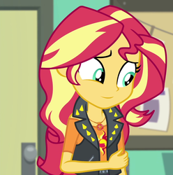 Size: 1072x1080 | Tagged: safe, edit, edited screencap, screencap, sunset shimmer, equestria girls, equestria girls series, forgotten friendship, g4, cropped, female, inverted mouth, solo