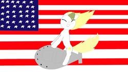 Size: 1920x1080 | Tagged: safe, oc, oc only, earth pony, pony, american flag, blonde hair, bomb, crappy art, eyes closed, falling, female, hat, mare, open mouth, propaganda, solo, stars, weapon, white pony