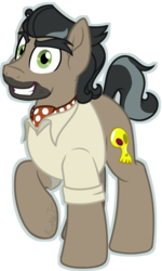 Size: 710x1181 | Tagged: safe, alternate version, artist:binkyt11, artist:serenawyr, derpibooru exclusive, doctor caballeron, earth pony, pony, g4, eyebrows, grin, looking at you, male, neckerchief, outline, raised hoof, simple background, smiling, solo, stallion, stubble, thick eyebrows, transparent background
