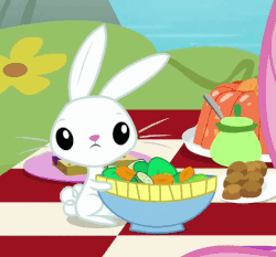 Size: 514x479 | Tagged: safe, screencap, angel bunny, rabbit, fake it 'til you make it, g4, animated, cropped, eating, food, gif, herbivore, lettuce, looking at you, male