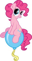 Size: 320x604 | Tagged: safe, artist:pony-paint, pinkie pie, earth pony, pony, g4, balloon, balloon riding, female, grin, mare, show accurate, simple background, sitting, smiling, solo, white background