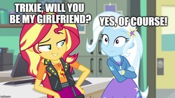 Size: 888x499 | Tagged: safe, sunset shimmer, trixie, equestria girls, equestria girls specials, g4, my little pony equestria girls: better together, my little pony equestria girls: forgotten friendship, female, lesbian, ship:suntrix, shipping