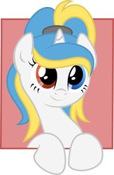 Size: 394x604 | Tagged: safe, artist:pony-paint, oc, oc only, pony, unicorn, bust, female, heterochromia, mare, ponytail, portrait, show accurate, smiling, solo