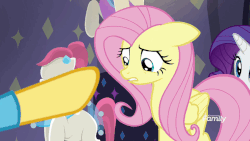 Size: 902x508 | Tagged: safe, screencap, fluttershy, rarity, pony, fake it 'til you make it, g4, animated, buns of steel, butt bump, butt smash, female, gif