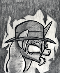 Size: 593x719 | Tagged: safe, artist:shoeunit, princess luna, alicorn, pony, g4, empty eyes, female, grayscale, hat, mare, monochrome, side view, solo, tongue out, traditional art, undertaker