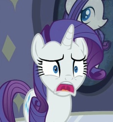 Size: 858x924 | Tagged: safe, screencap, rarity, pony, fake it 'til you make it, g4, cropped, female, reaction image, shocked, solo