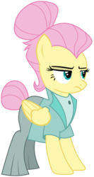Size: 1203x2257 | Tagged: safe, artist:sonofaskywalker, fluttershy, pegasus, pony, fake it 'til you make it, g4, alternate hairstyle, clothes, female, hair bun, jacket, mare, pants, severeshy, simple background, snooty, solo, tail bun, transparent background, vector