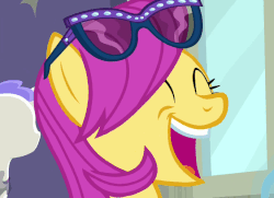 Size: 687x497 | Tagged: safe, screencap, pursey pink, pony, fake it 'til you make it, g4, animated, gif, laughing, laughingmares.jpg, snobby