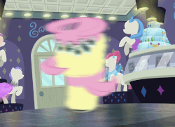 Size: 687x497 | Tagged: safe, screencap, fluttershy, pony, fake it 'til you make it, g4, animated, cartoon physics, female, gif, spinjitzu, spinning, you spin me right round