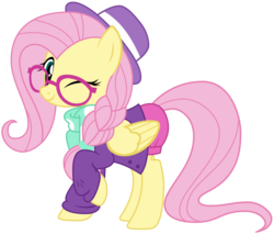 Size: 2198x1872 | Tagged: safe, artist:sonofaskywalker, fluttershy, pegasus, pony, fake it 'til you make it, clothes, cute, female, glasses, hipstershy, mare, one eye closed, raised hoof, shyabetes, simple background, smiling, solo, that was fast, transparent background, valley girl, vector, wink