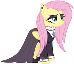 Size: 1719x1485 | Tagged: safe, artist:sonofaskywalker, fluttershy, pegasus, pony, fake it 'til you make it, clothes, cute, ear piercing, earring, eyeshadow, female, fluttergoth, goth, jewelry, makeup, mare, necklace, piercing, simple background, solo, transparent background, vector