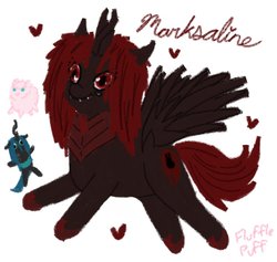 Size: 950x900 | Tagged: safe, artist:fluffle puff, artist:mixermike622, queen chrysalis, oc, oc:fluffle puff, oc:marksaline, changeling, g4, chrysalis plushie, heart, plushie, red changeling, simple background, white background