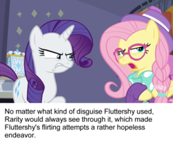 Size: 1008x827 | Tagged: safe, edit, edited screencap, screencap, fluttershy, rarity, pegasus, pony, unicorn, fake it 'til you make it, g4, clothes, disguise, female, flirting, glasses, hat, hipstershy, lesbian, ponestrip, raised hoof, scarf, ship:flarity, shipping, unrequited