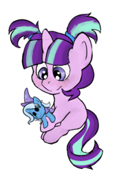 Size: 701x1029 | Tagged: safe, artist:bulldoq, starlight glimmer, trixie, pony, unicorn, g4, cute, doll, female, filly, filly starlight glimmer, glimmerbetes, plushie, simple background, toy, transparent background, younger