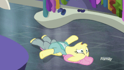 Size: 883x497 | Tagged: safe, edit, edited edit, edited screencap, screencap, fluttershy, pegasus, pony, fake it 'til you make it, g4, animated, clothes, eyes closed, female, mare, on back, photosynthesis, severeshy, solo, struggling, workout