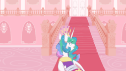 Size: 1024x576 | Tagged: safe, artist:laps-sp, princess celestia, pony, g4, clothes, dress, female, pinkie tales, solo, stairs