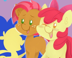 Size: 482x385 | Tagged: safe, artist:midnightpremiere, apple bloom, babs seed, earth pony, pony, g4, adorababs, adorabloom, bow, cute, duo, female, filly, looking at you