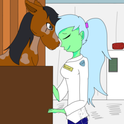 Size: 2048x2048 | Tagged: safe, artist:artisticfangirl7, oc, oc:green heart, horse, equestria girls, g4, animal, animal love, bonding, cute, high res, love, paint horse, piebald, veterinarian, vitiligo