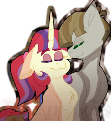 Size: 1280x1398 | Tagged: safe, artist:edgeyboiss, moondancer, mudbriar, earth pony, pony, unicorn, g4, alternate hairstyle, eyes closed, female, floppy ears, male, muddancer, shipping, straight